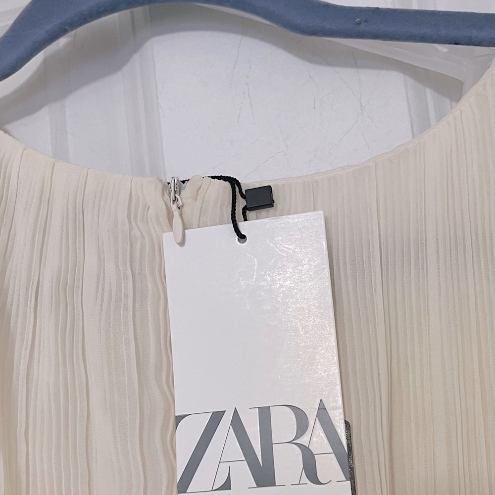 ZARA Cream Crinkly Midriff Cut Out Midi Dress M NWT - Picture 15 of 16